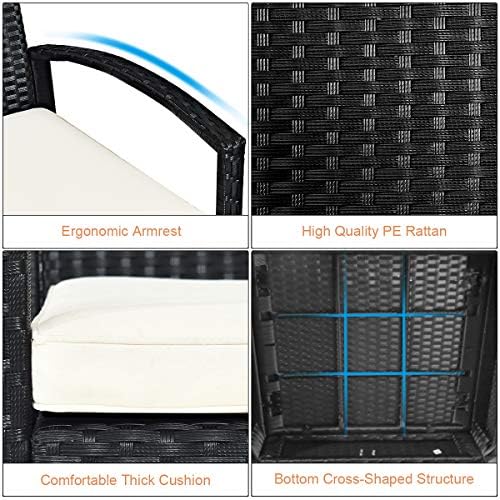 Tangkula 3 Piece Patio Conversation Set, Outdoor Rattan Sofa Set with White S...