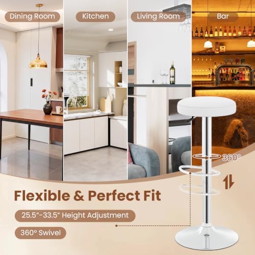 COSTWAY Height Adjustable Swivel Backless Round Bar Stools, White