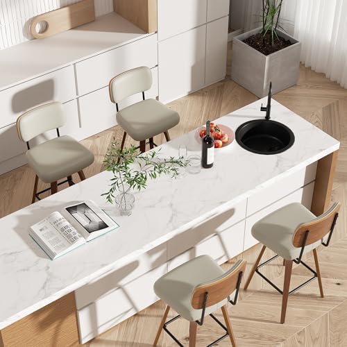 Swivel Bar Stools Set of 3, 26" Upholstered Faux Leather Counter Height ...