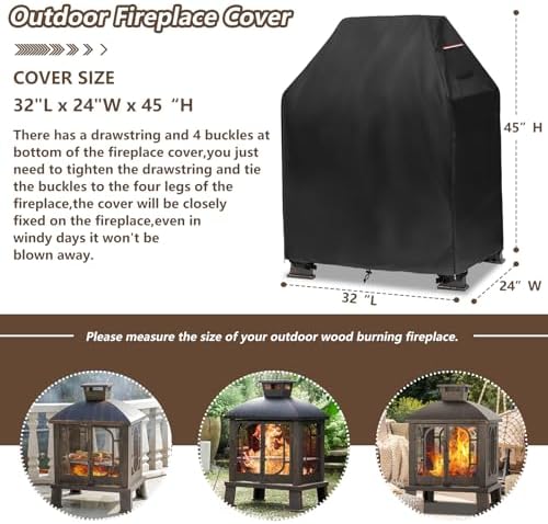 Outdoor Fireplace Cover,Heavy Duty 600D Waterproof Square Chimineas Fireplace...