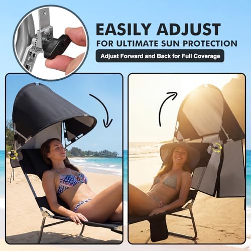 Backpack Beach Tanning Lounge Chair with Canopy Shade Face Hole Padded Adjust...