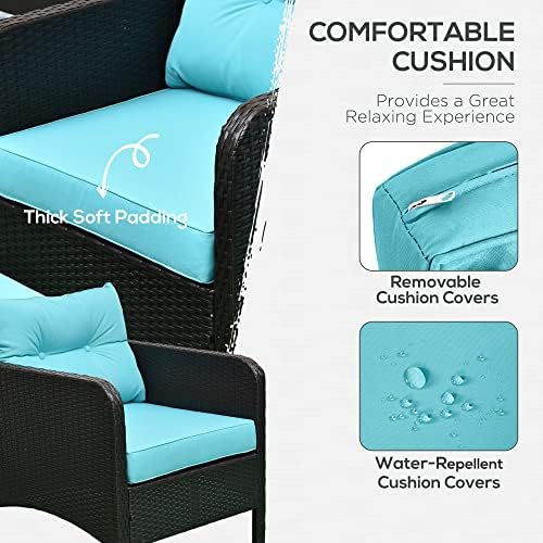 Outsunny 5 Pieces Rattan Wicker Lounge Chair 2 Ottomans Brown/Blue