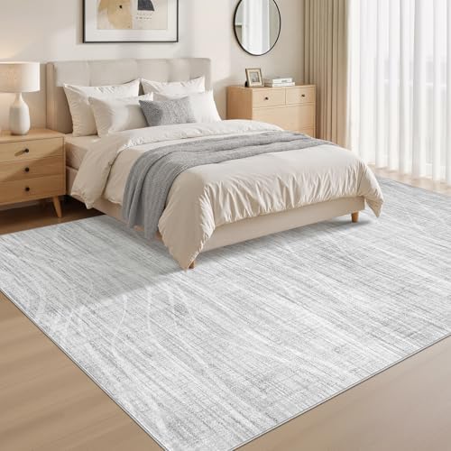 WITSHOCK 9x12 Area Rug Washable Rugs for Living Room Bedroom, Light Grey