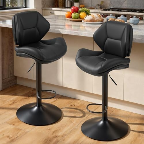 Nalupatio Swivel Bar Stools Set of 2, Double-Layer Filled Upholstered Bar Sto...