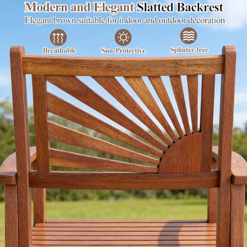 COSTWAY 29'' Outdoor Acacia Wood Bar Chairs Set of 2 with Back and Ar...