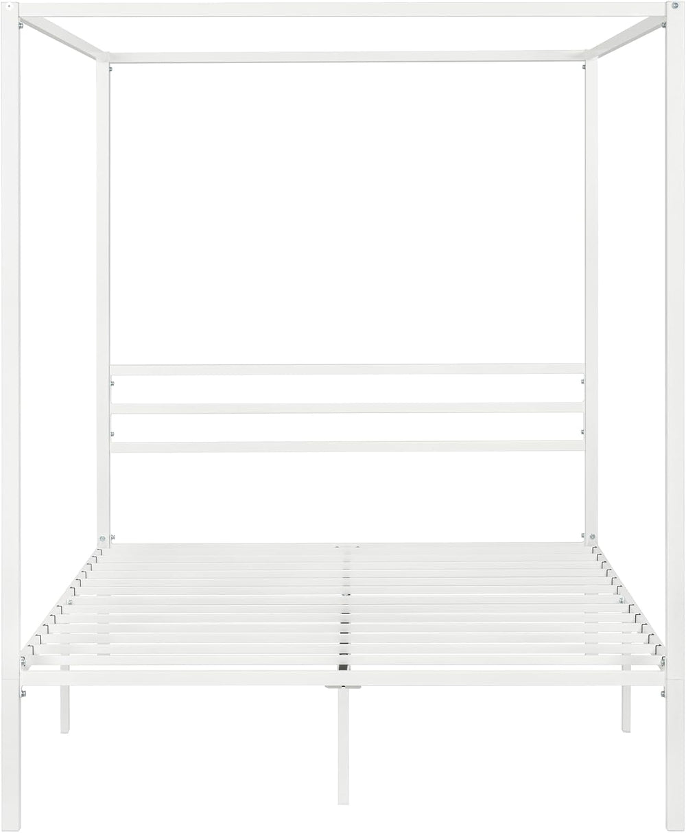 SHA CERLIN Queen Size Canopy Bed Frame with Heavy Duty Metal Slats, White