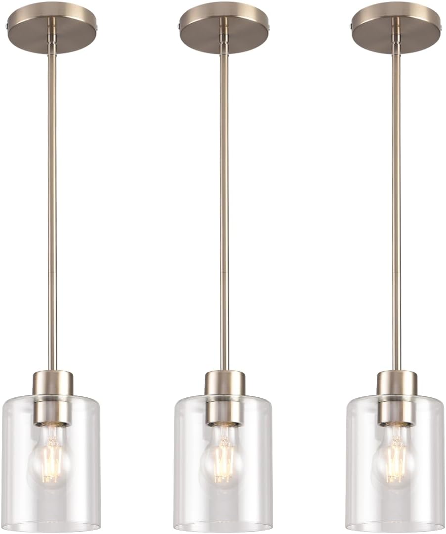 Brushed Nickel Pendant Lights Kitchen Island - Clear Glass Pendant Light Fixt...