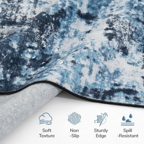 Lessymo Washable 8x10 Area Rugs for Living Room Bedroom, Abstract Navy Blue