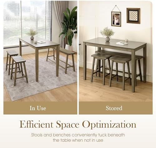 Sophia & William Solid Wood Counter Height Table and Chairs, Smoky Brown