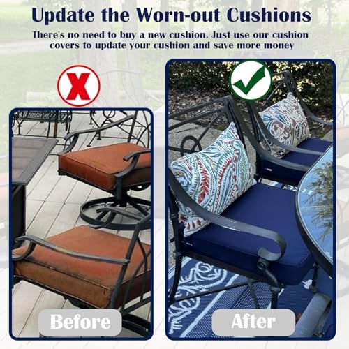 FLYMEI Patio Cushion Covers 25x25x5, Navy Blue, 4Packs