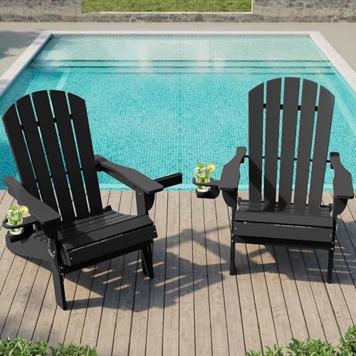 Shintenchi Folding Adirondack Chairs Set of 2,HDPE All-Weather Patio Chairs w...