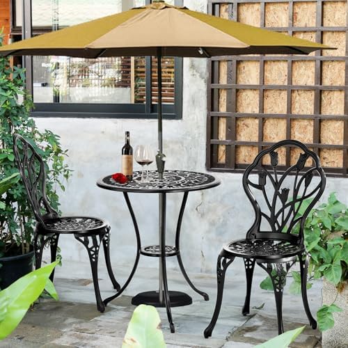 VINGLI 3 PCS Outdoor Bistro Set, Outdoor Patio Set, All-Weather Cast Aluminum...