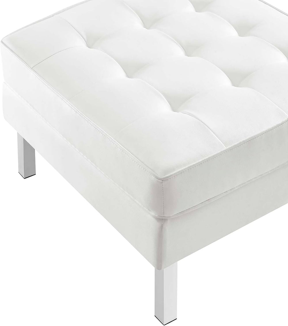 Modway Loft Tufted Button Faux Leather Upholstered Square Ottoman in Silver W...