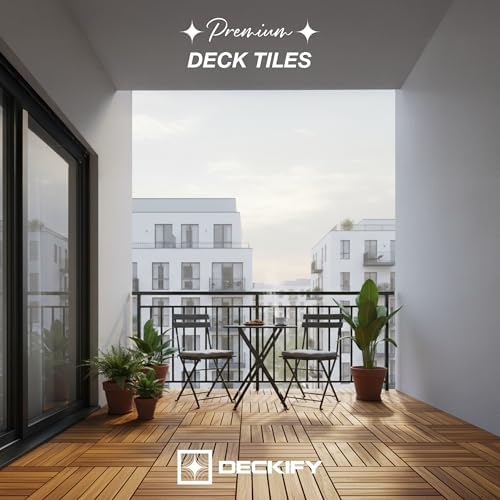 Acacia Interlocking Deck Tiles Outdoor Waterproof, Golden Teak Striped