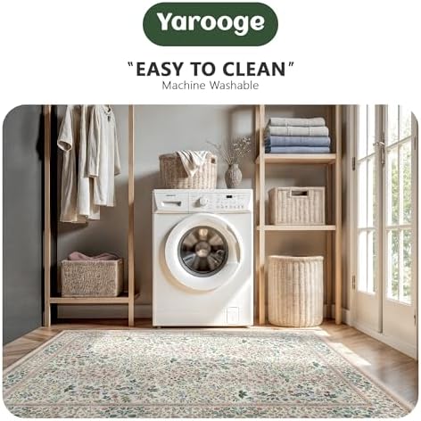 8x10 Area Rugs, Machine Washable Low Pile Floral Rugs for Living Room, Bedroo...