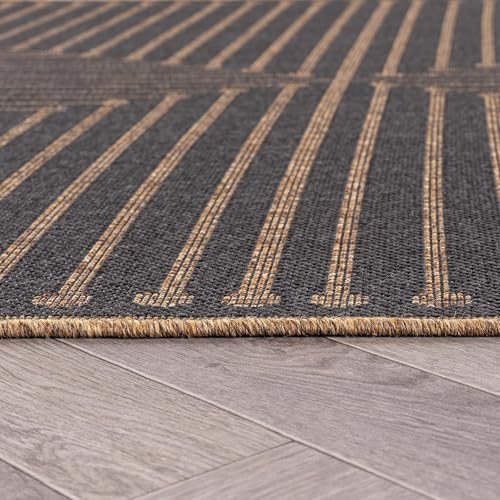 Rugshop Modern Geometric Lines Indoor Outdoor Rug Dark Gray/Natural 4' x ...