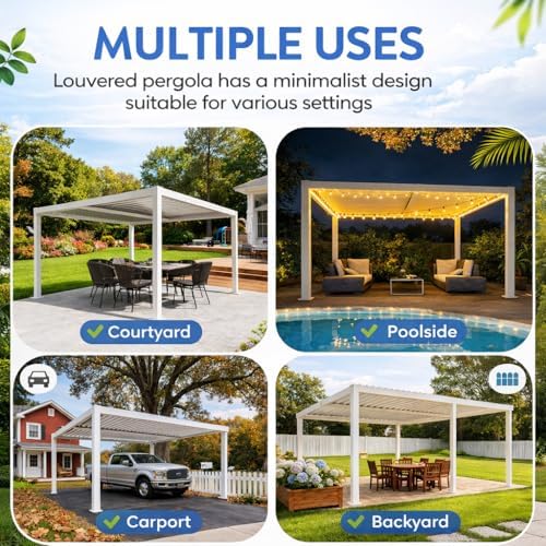 Kozyard Outdoor Louvered Pergola 10' x 12' Sun Shade Aluminum Patio S...