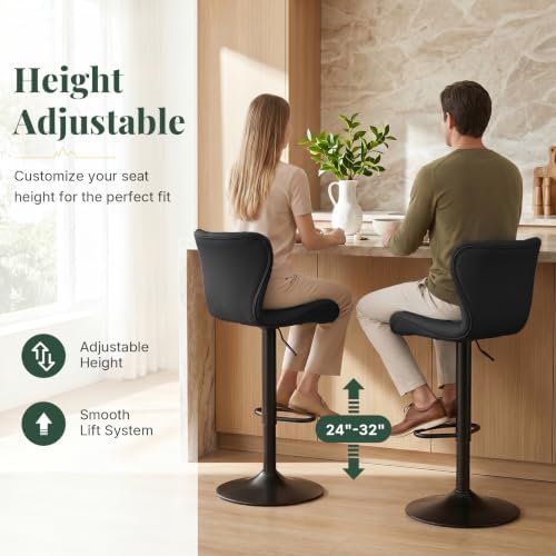Bar Stools Set of 4, PU Leather Adjustable Height Swivel Barstool