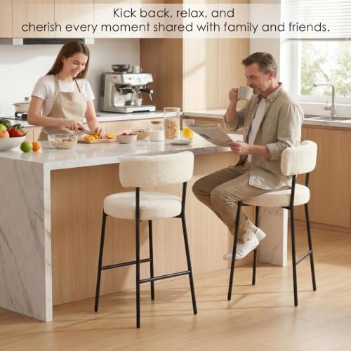 Furniliving 28'' Bar Stools Set of 2, Modern Boucle Counter Height Ba...