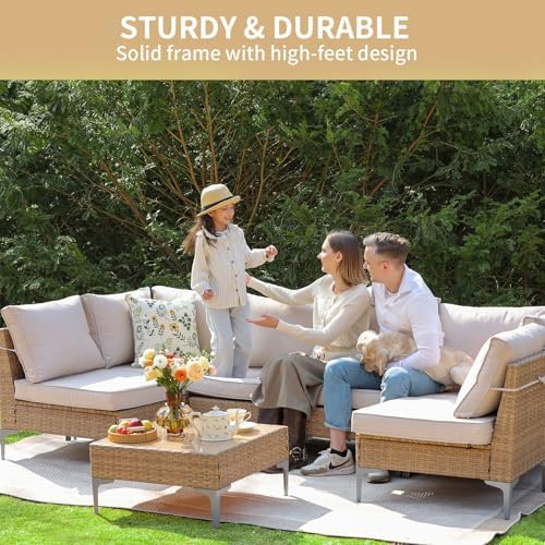 JOYURE 5 Piece Wicker Patio Furniture Set,Outdoor Conversation Sectional Sofa...