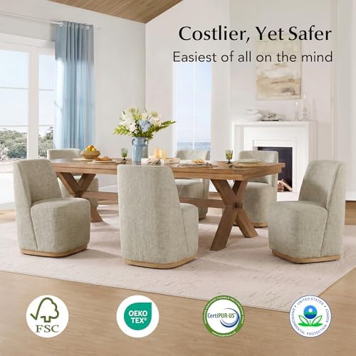 CHITA Upholstered Rolling Dining Chair on Casters Set of 4, Oatmeal