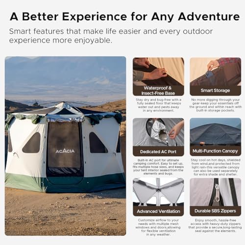 Space Acacia Lite Camping Tent, Pop Up Tents for Camping, Lightweight & D...