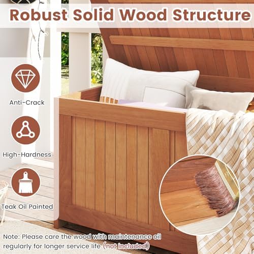 Tangkula 52 Gallon Wood Outdoor Storage Box, 3-in-1 Patio Storage Bench with ...