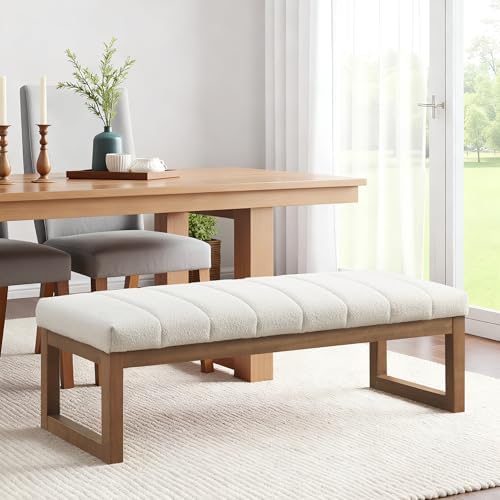 Zihanhome 52.7" Bedroom Bench for End of Bed, Modern Upholstered Teddy F...