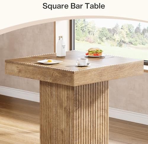 Tribesigns Square Bar Table, Kitchen Dining Table, Industrial Counter Height ...