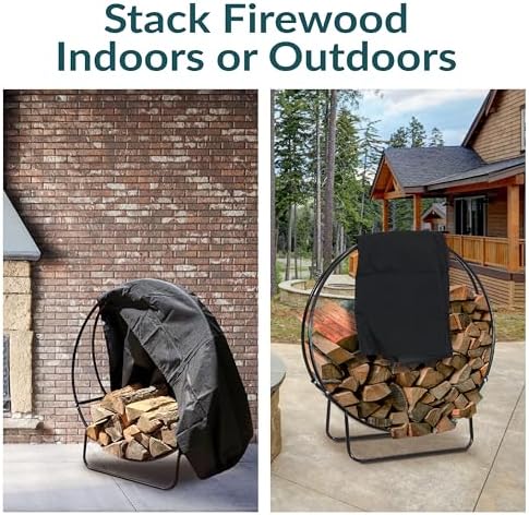 Sunnydaze Outdoor Firewood Rack with Cover, Heavy-Duty Steel, 40” Diameter