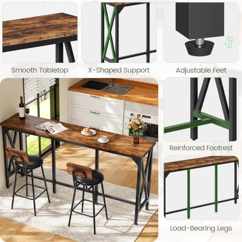 CHOEZON Bar Table and Chairs Set, Counter Height Table and Chairs, with X-Sha...