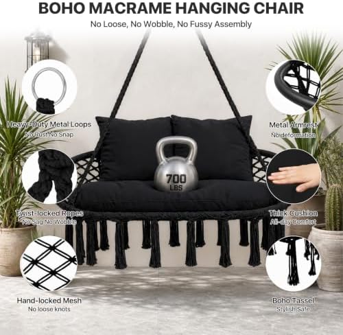 Athena Collection 2-Person Hammock Chair with Mounting Hardware Kit, Black