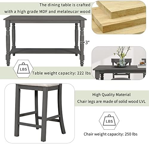 LUMISOL Counter Height Kitchen Table Set with Bench and Chairs for 6 Rustic S...