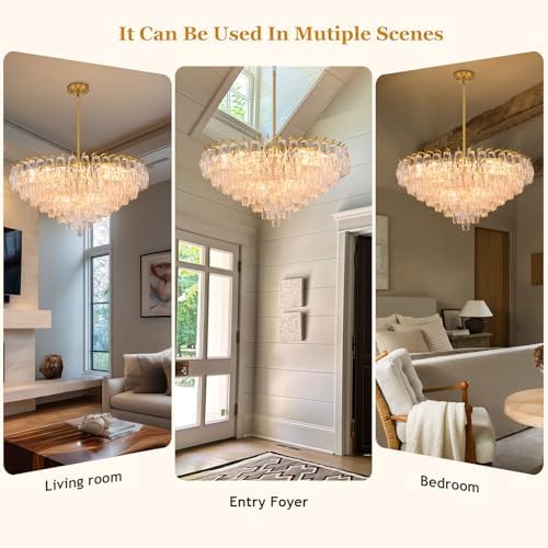 Gold Crystal Chandelier, 36" Modern Luxury Round Glass Crystal 8-Tier Ch...