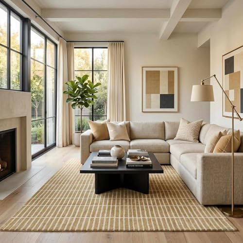 Hauteloom Finial Wool Living Room, Bedroom Area Rug - Neutral Modern Minimali...