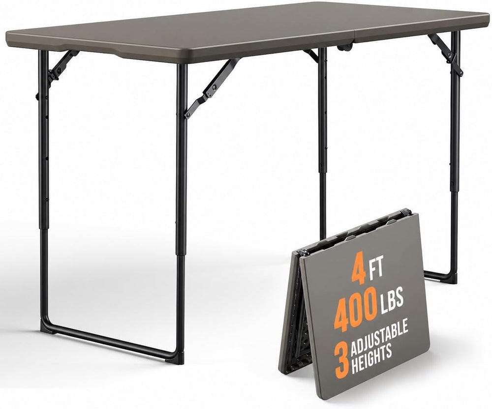 Folding Table 4FT Heavy Duty Plastic Table with Handle, Foldable&Portable...