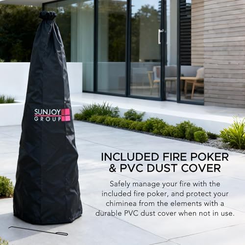 SUNJOY 57 Inch 2-in-1 Chiminea Fire Pit & Grill - Grey Metal Outdoor Chim...