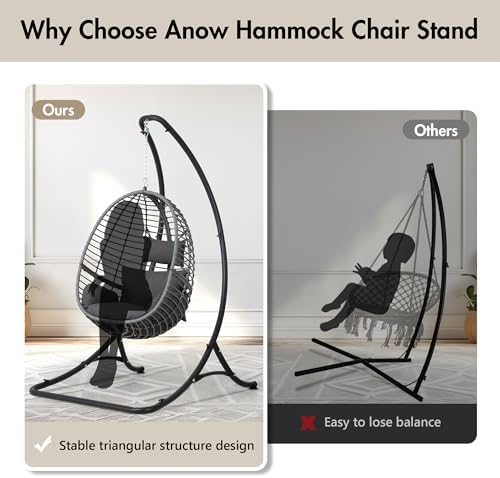ANOW Heavy Duty Steel Hammock Chair Swing Stand Only for Outside, Black