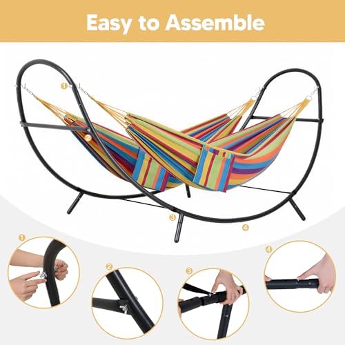 SUNCREAT Hammocks for Outside with Stand, Porch Hammock and Stand, 475 lbs Ca...
