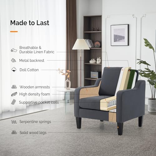 VINGLI Accent Chair, Linen Upholstered Armchair, 380 LBS, Living Room