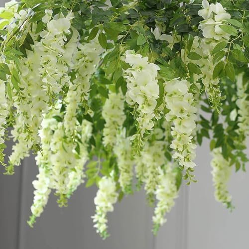 Efavormart 55" Cream Wisteria Hanging Canopy, 24-Branch Large Floral Cha...