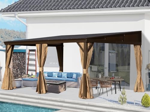 Domi 12x16FT Lean to Gazebo, Hardtop Wall Mounted Gazebo with Sloping Galvani...