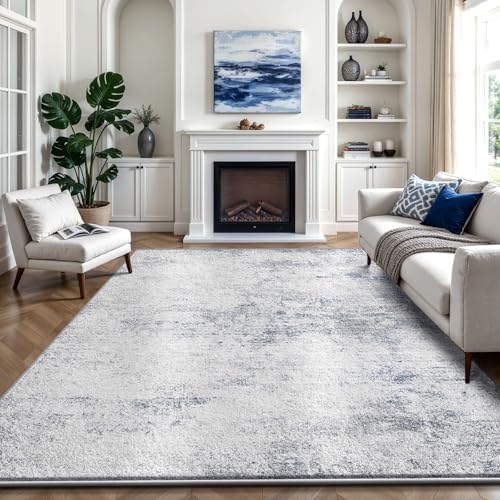 RUGIXE 8x10ft White Washable Foam Area Rug, Modern Abstract for Living Room