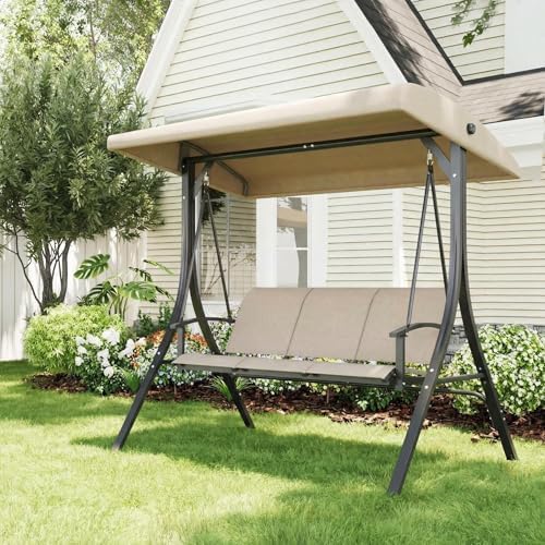 GarveeLife 3-Seat Patio Swing Chair, Outdoor Porch Hanging Chairs with Adjust...