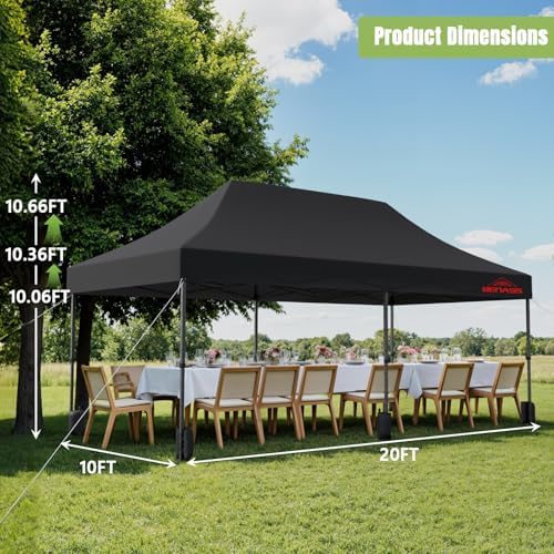 10x20 Heavy Duty Commercial Pop Up Canopy with Sidewalls, Black