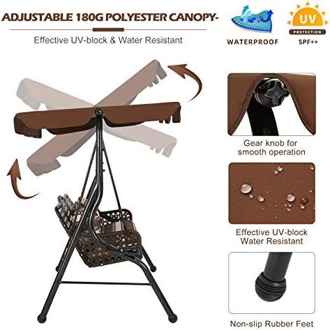 AECOJOY 3-Seat Outdoor Patio Swing Chair, Large Converting Canopy Porch Swing...