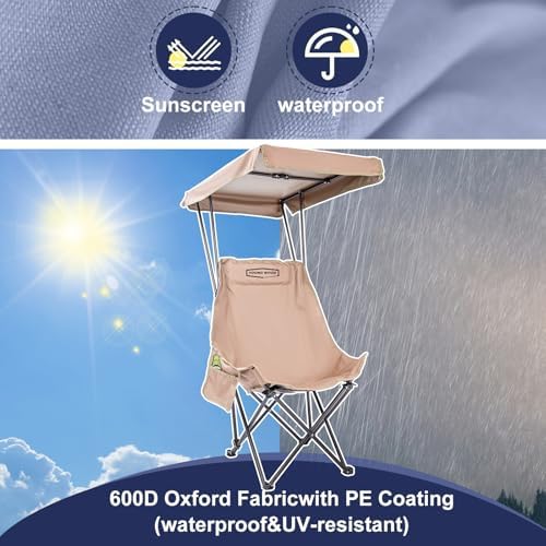 YOUNG WOOD Portable Camping Chair Beach Chair with Shade Canopy, Fold Lightwe...