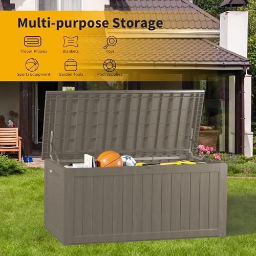 270 Gallon Outdoor Storage Box Waterproof, Lockable Resin Deck Box Large Stor...