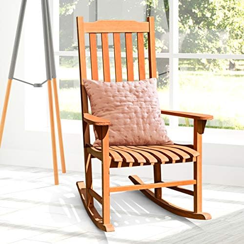 GIANTEX Porch Rocking Chair Outdoor and Indoor Use, Solid Eucalyptus Wood Roc...