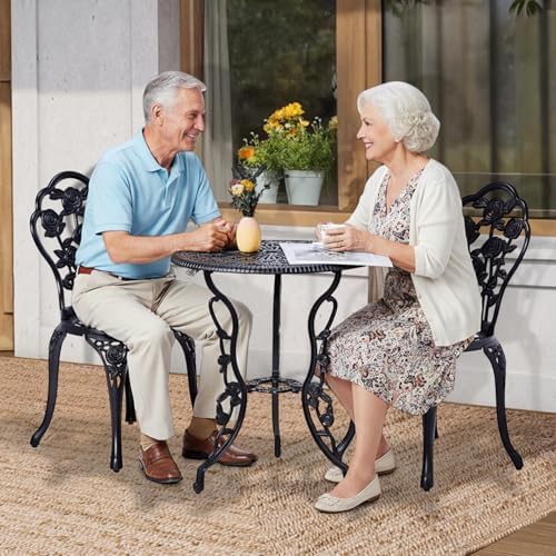 VINGLI 3 PCS Outdoor Bistro Set, Outdoor Patio Set, All-Weather Cast Aluminum...